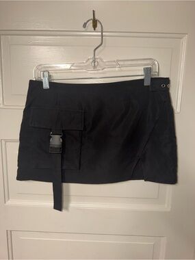 Black Utility Mini Skirt with Buckle Pocket
